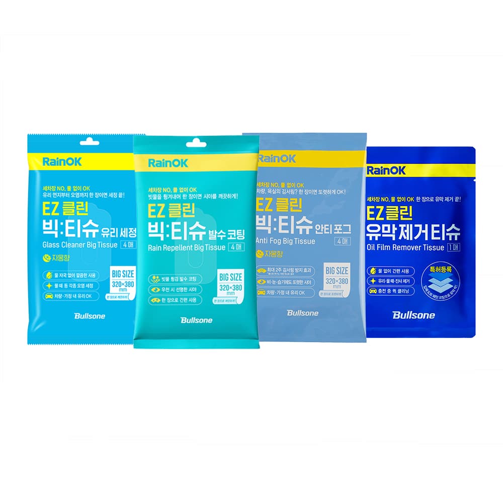 Bullsone공식몰 불스원 레인OK EZ클린 세차티슈 유리세정 유막제거 김서림방지 발수코팅 3개