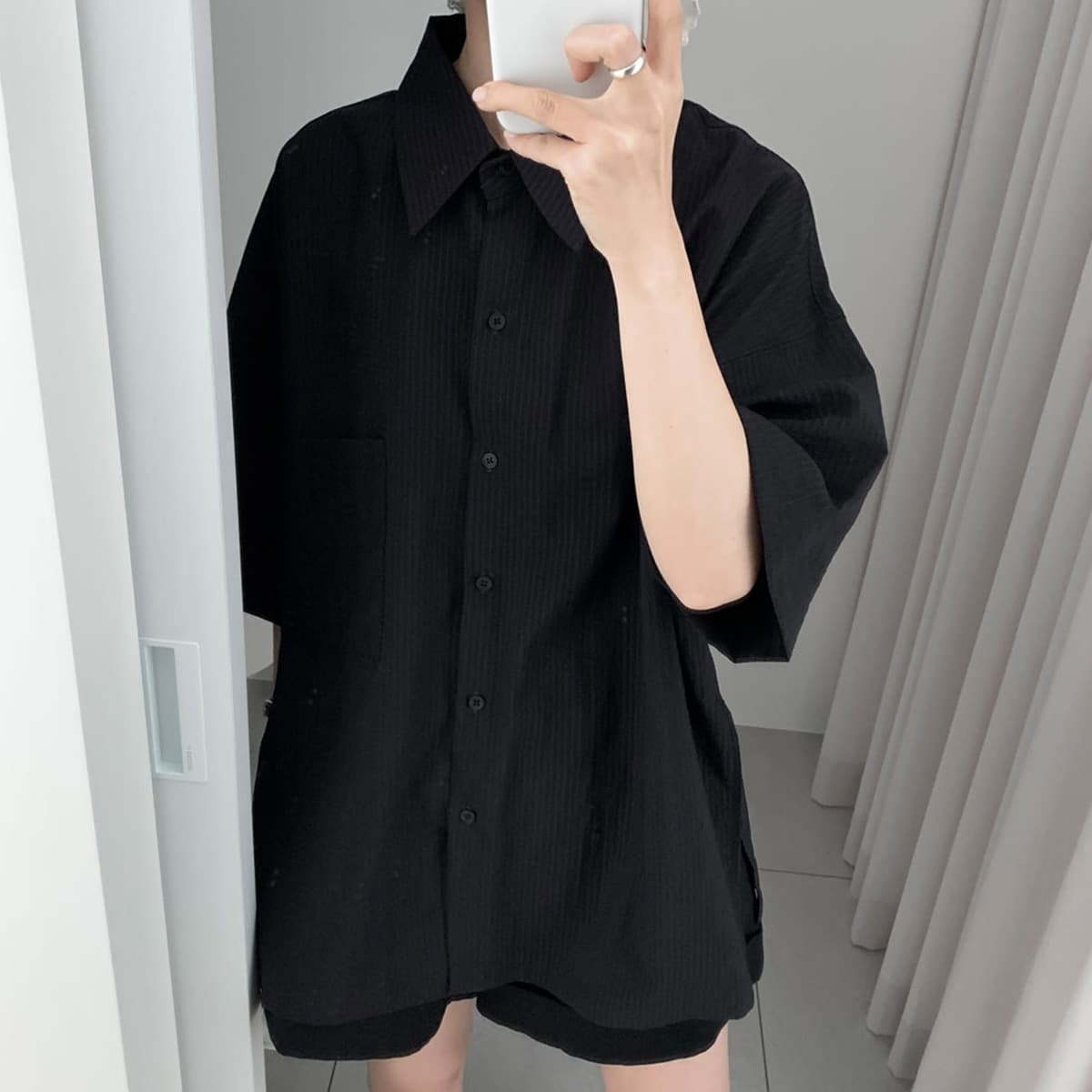 웨어링무드 키엔 남방 오버핏 루즈핏 체형커버 롱 텐셀 셔츠