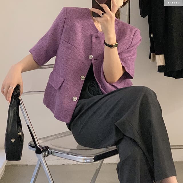 페이튼 린넨 트위드 금장 여름 반팔 자켓 3color 루즈핏 라운드 노카라 가격 비교 제이플로우 페이튼 린넨 트위드 금장 여름 반팔 자켓 3color 루즈핏 라운드 노카라