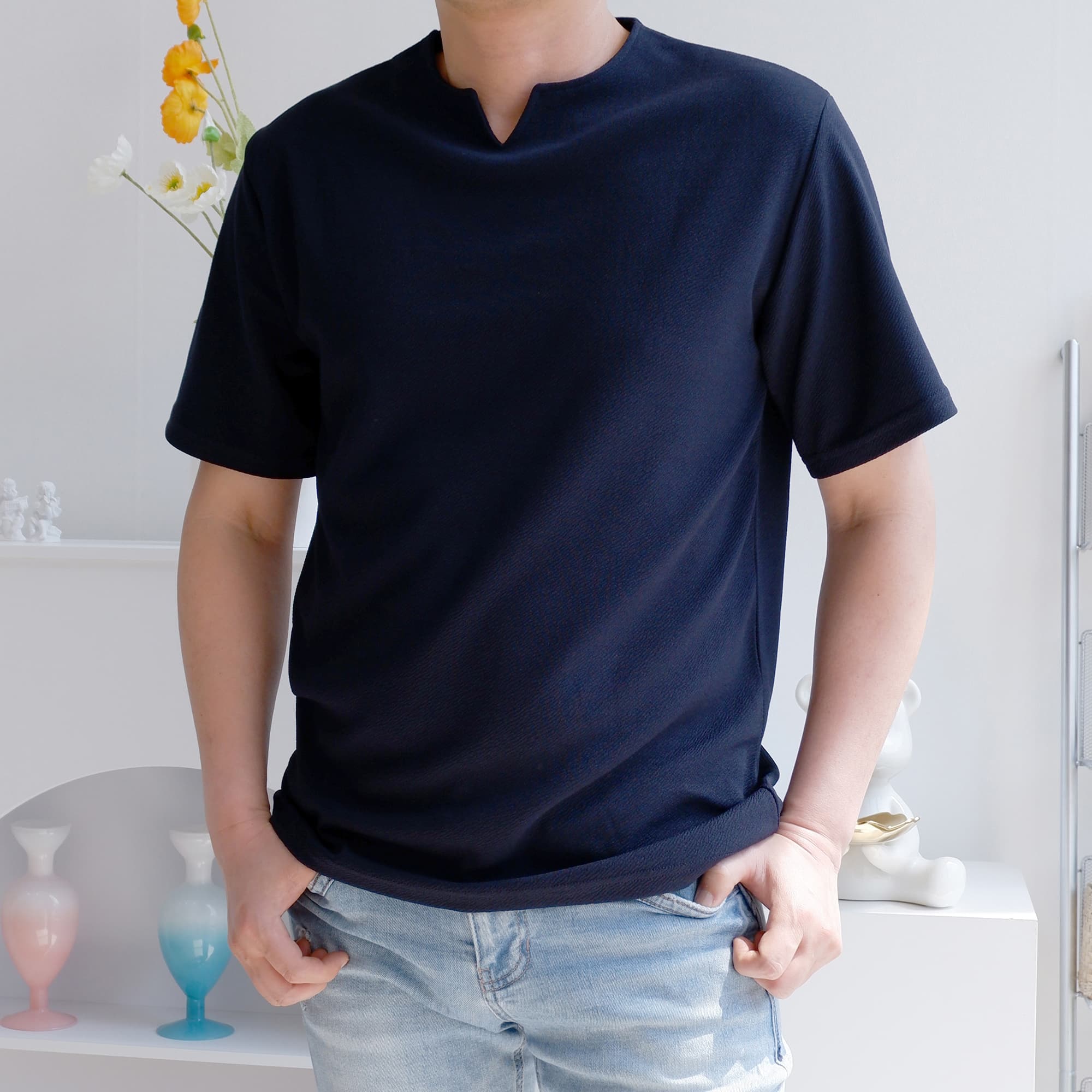 구김없는 남자 링클프리 엠보 슬릿넥 반팔 티셔츠 브이넥 가격 비교 LUXTIE HOMME 구김없는 남자 링클프리 엠보 슬릿넥 반팔 티셔츠 브이넥