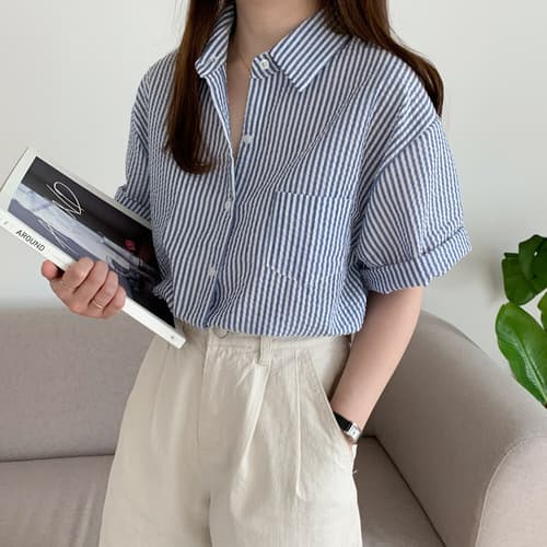 스트라이프 셔츠 시어서커 오버핏 여성 반팔 블라우스 블랙 핑크 가격 추이 스타일대박 스트라이프 셔츠 시어서커 오버핏 여성 반팔 블라우스 블랙 핑크 - 최저가 25,800원