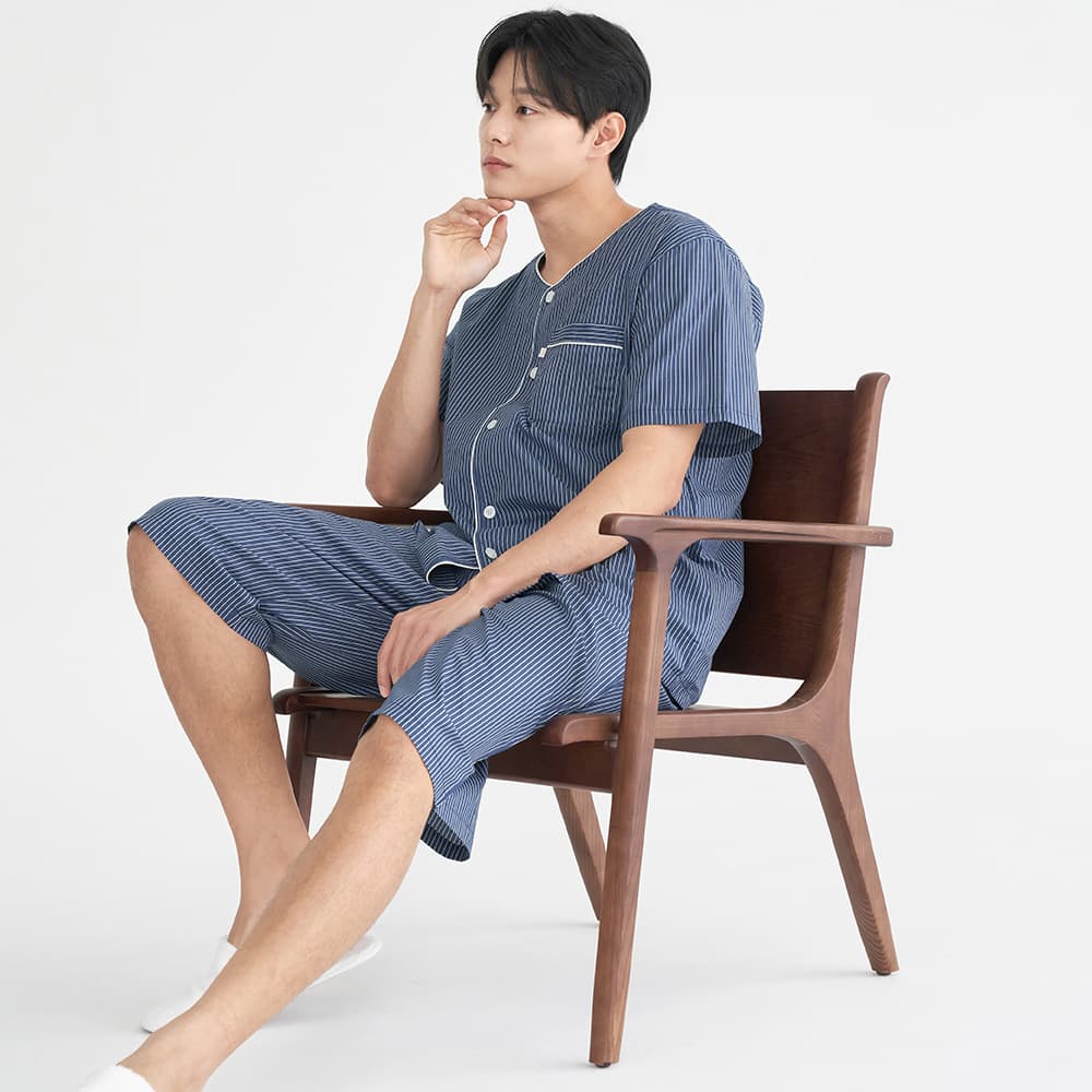 네이비ST 반팔 순면 빅사이즈 남자 파자마 세트 가격 비교 MAY FLOWER 네이비ST 반팔 순면 빅사이즈 남자 파자마 세트