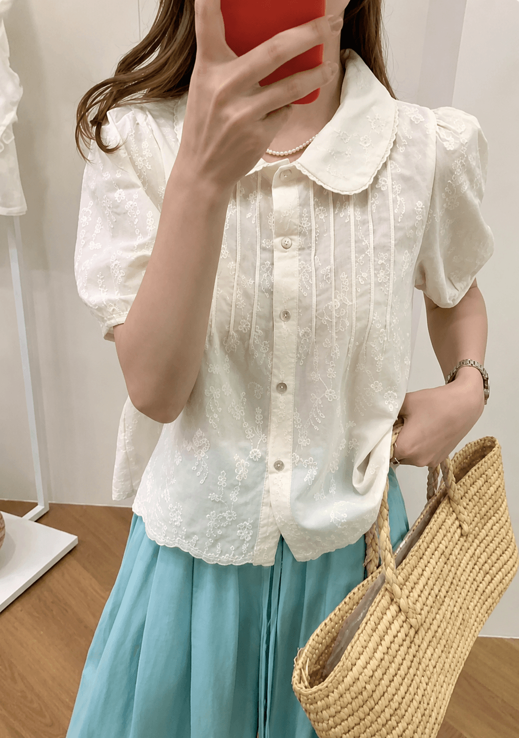 플라워자수 둥근세라카라 핀턱 코튼블라우스 여성 반팔 가격 비교 여자여자몰 플라워자수 둥근세라카라 핀턱 코튼블라우스 여성 반팔