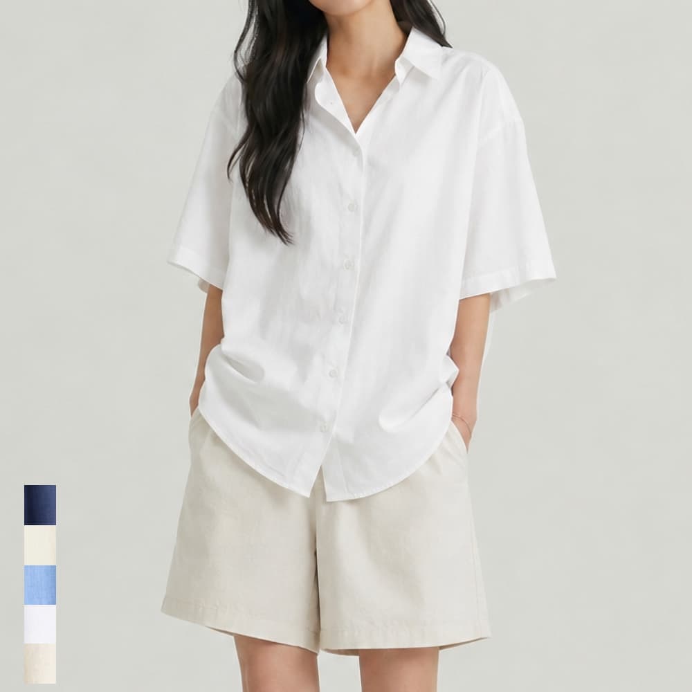 여성 반팔 셔츠 오버핏 화이트 베이지 네이비 빅사이즈 가격 비교 큐즈 여성 반팔 셔츠 오버핏 화이트 베이지 네이비 빅사이즈